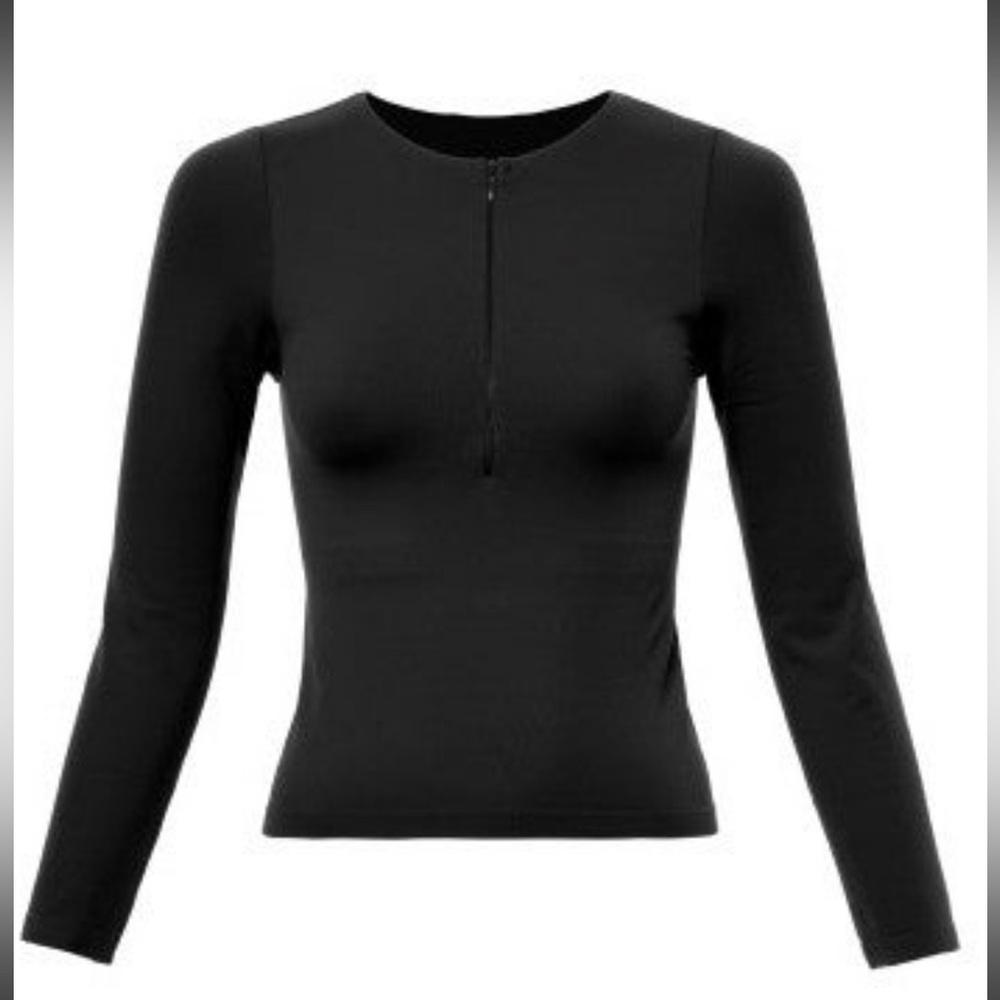 Black Long-Sleeve Zip-Front Women's Top